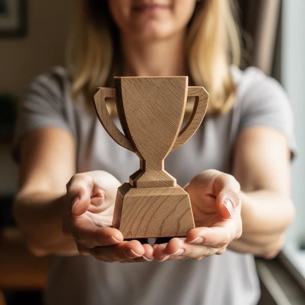 Trophée sur mesure — effet bois