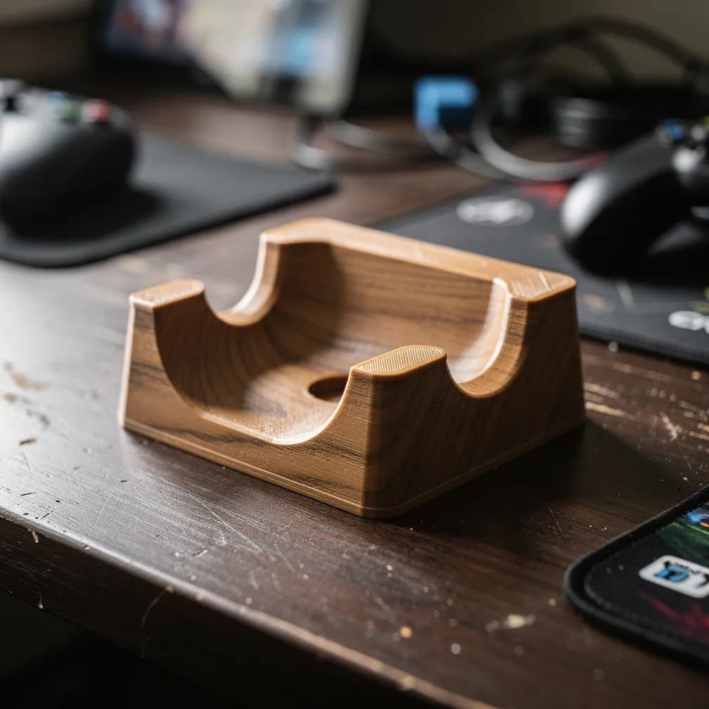 Support de manette de console — effet bois